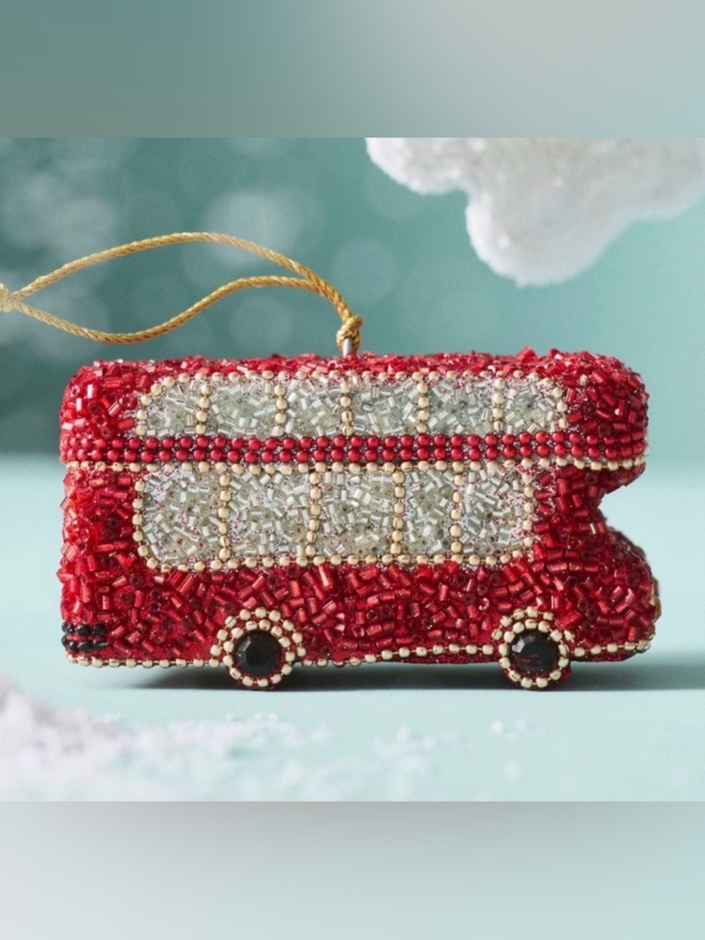 Anthropologie Hand Beaded Travel Ornament London Bus Holiday Gift New With Tags